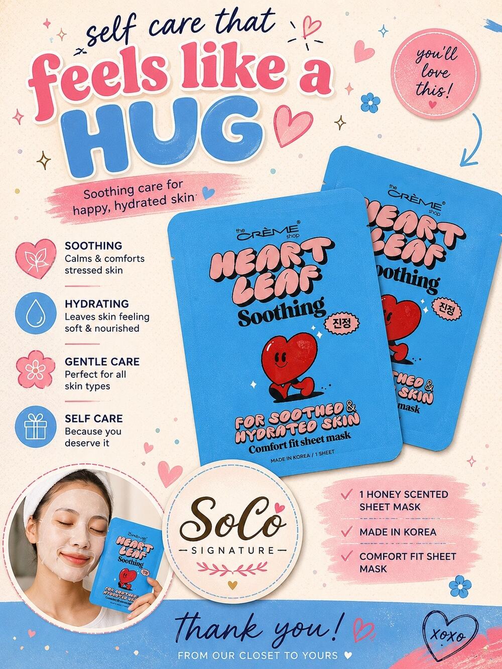 The Crème Shop Heartleaf Face Masks Set of 2 Soothing K-Beauty Skincare